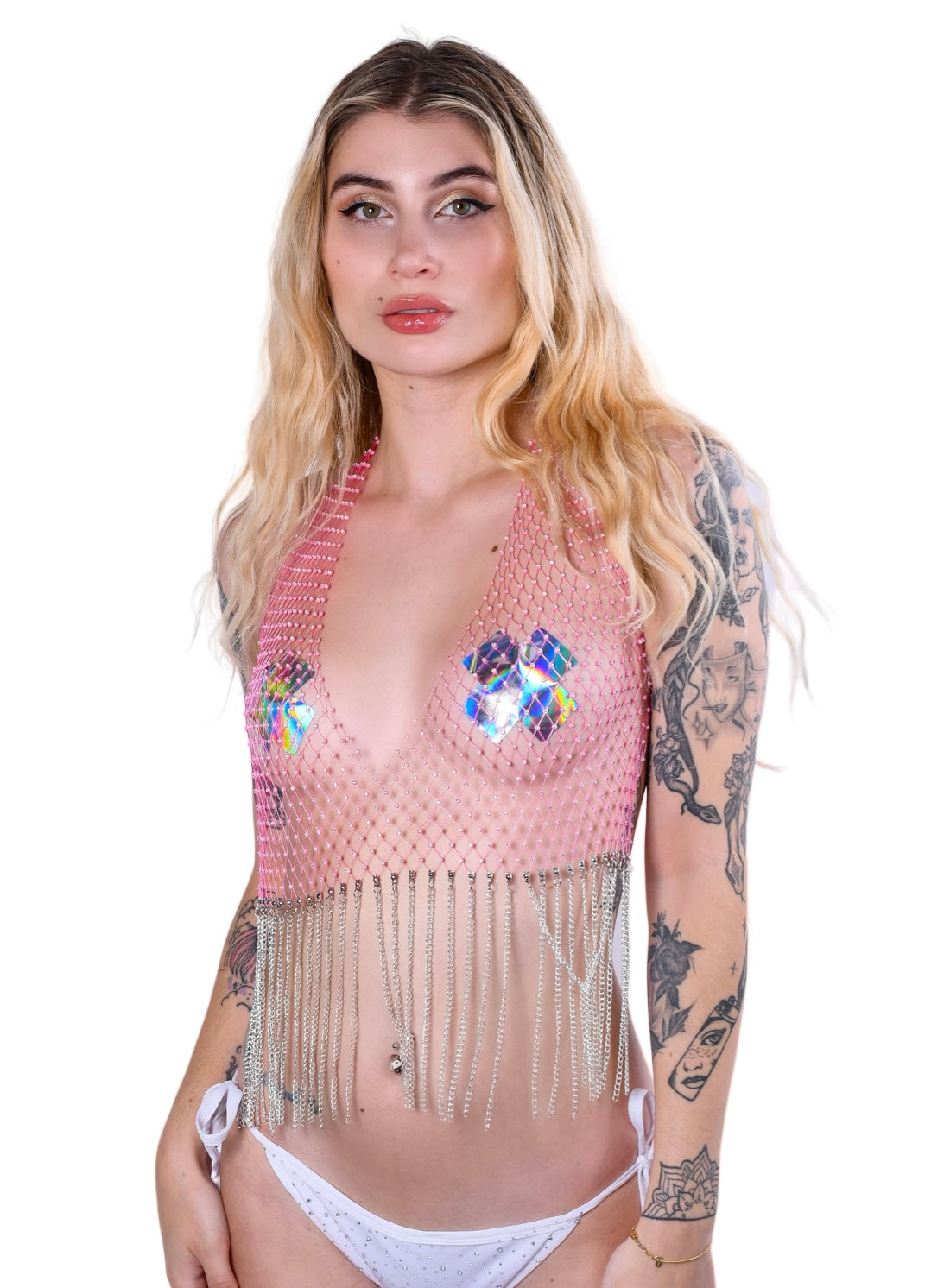 Coral Pink Fishnet Top