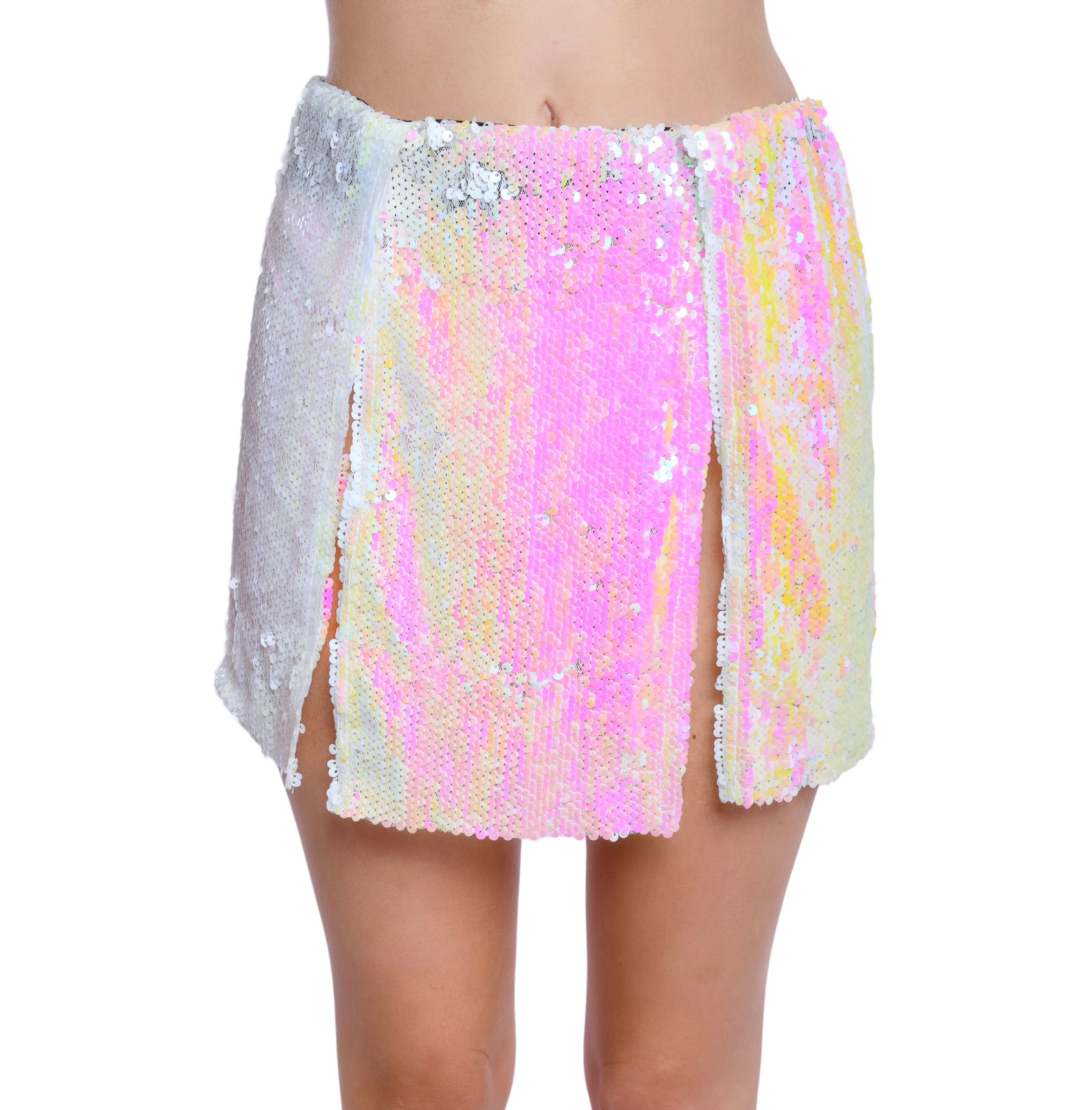 Iridescent Pink Open Front Sequin Skirt