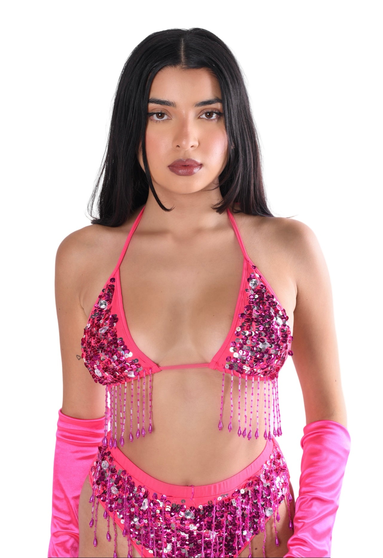Hand Stitched Sequin Top- Rose Pink