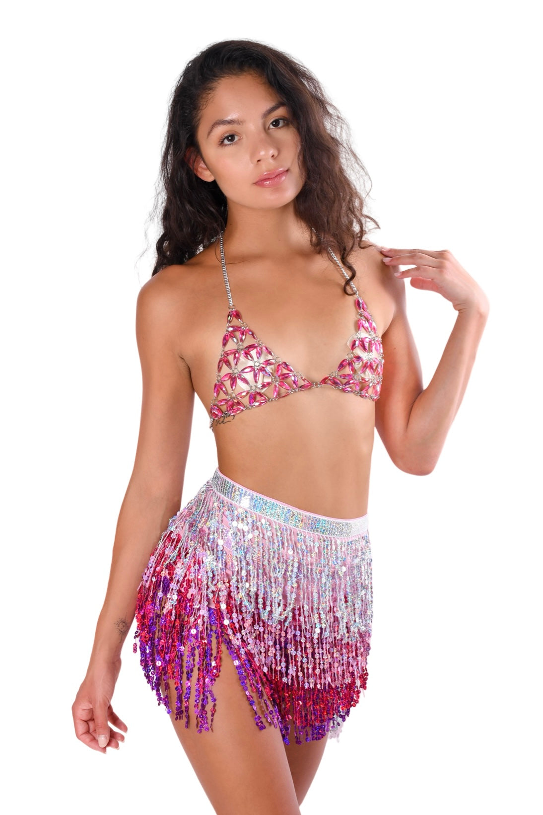 Holographic Sequin Skirt- Pink Dreams