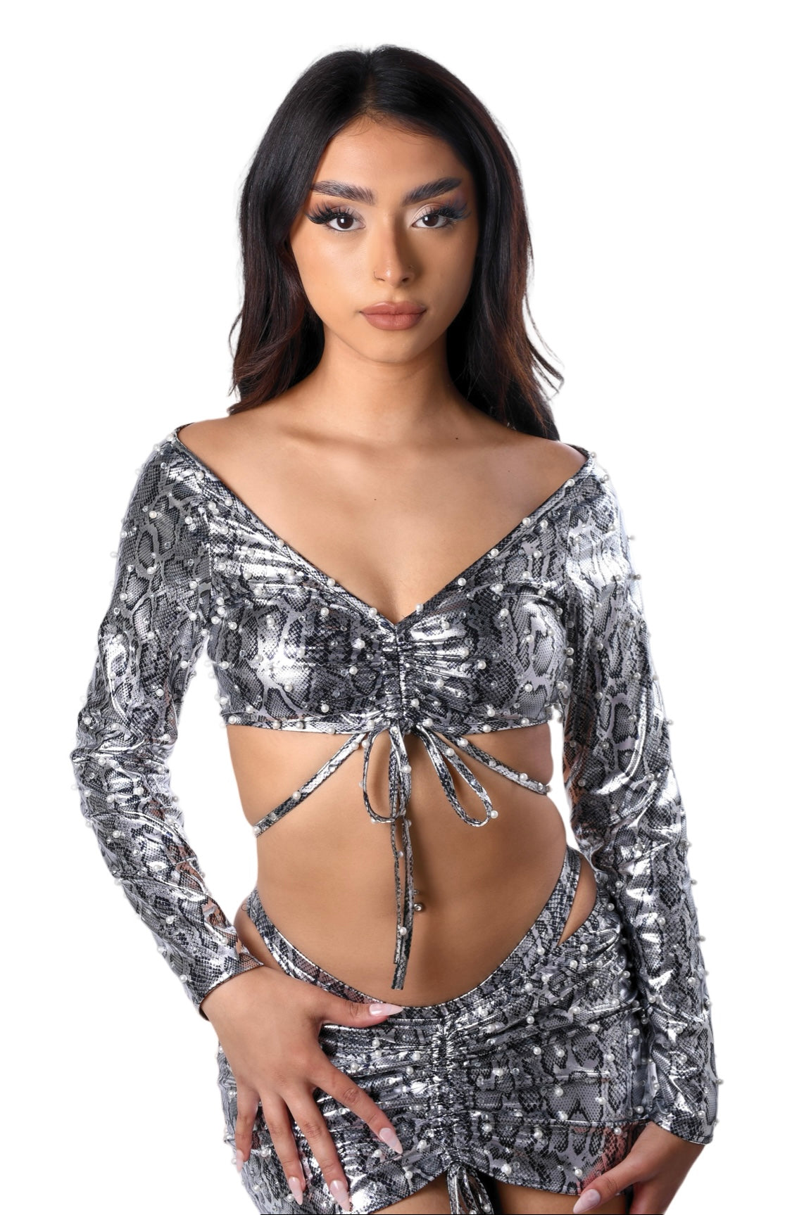 Metallic Pearl Snake Skirt Set