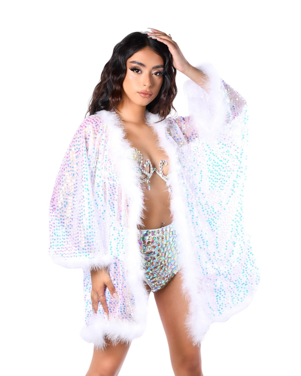 Fuzzy Sequin Kimono- Luna