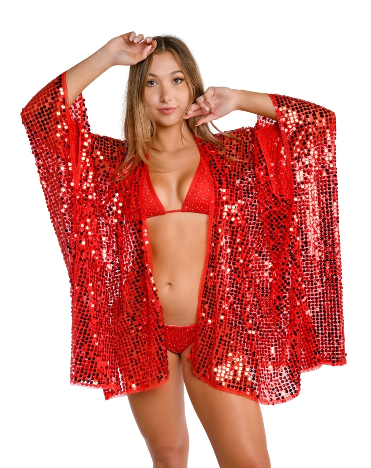 Disco Sequin Kimono - Ruby