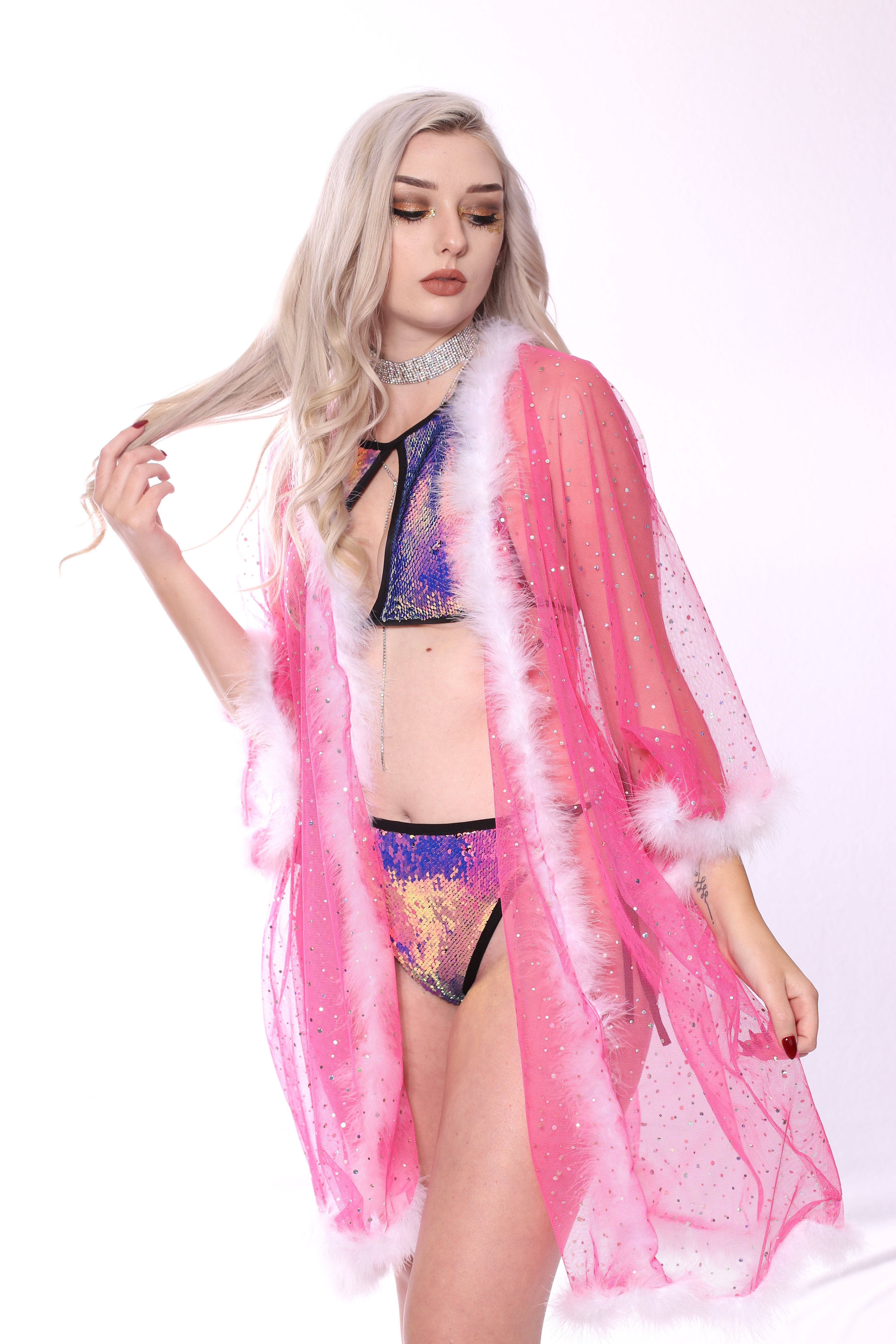 Fuzzy Kimono - Barbie Pink