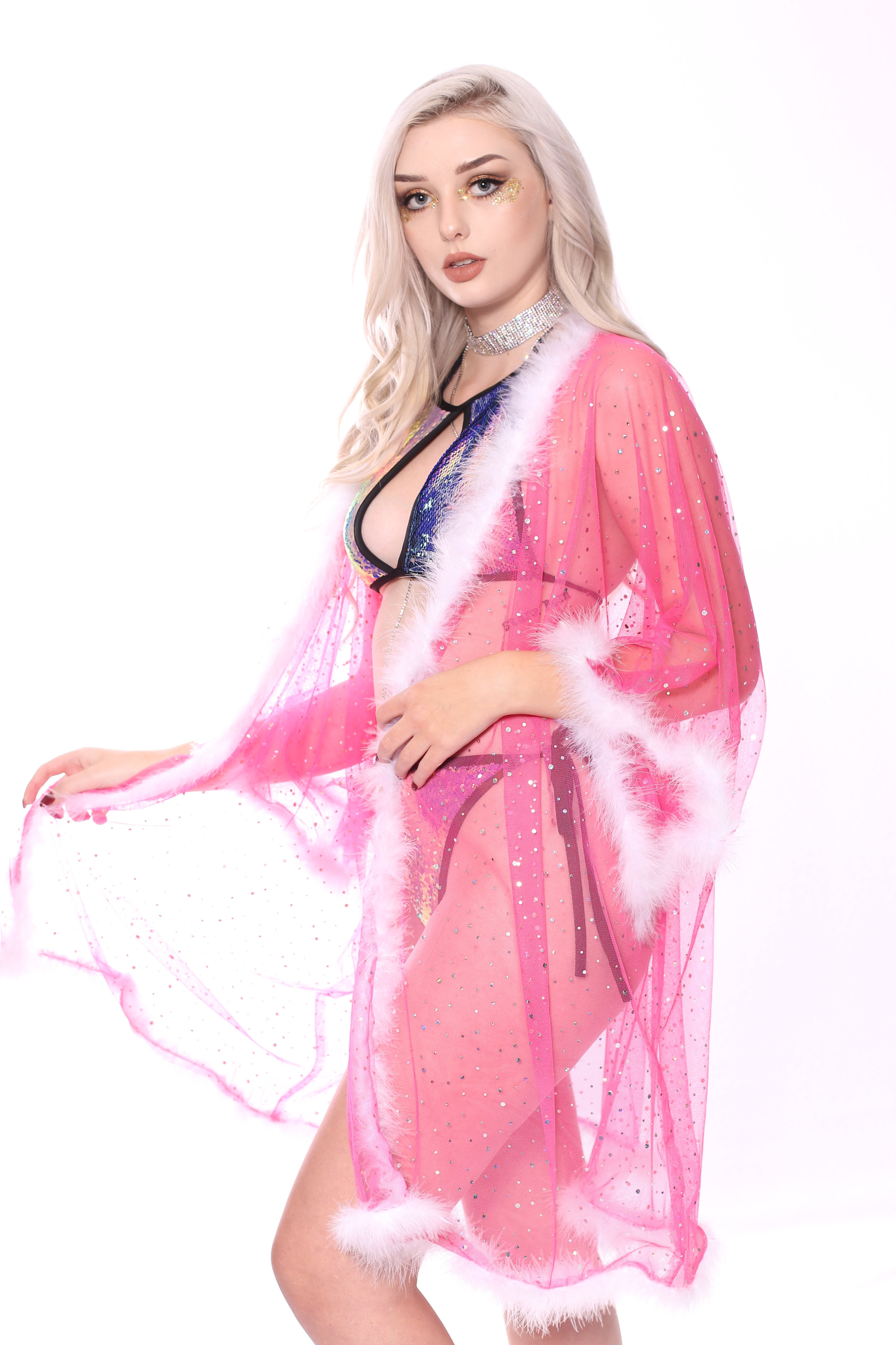 Fuzzy Kimono - Barbie Pink