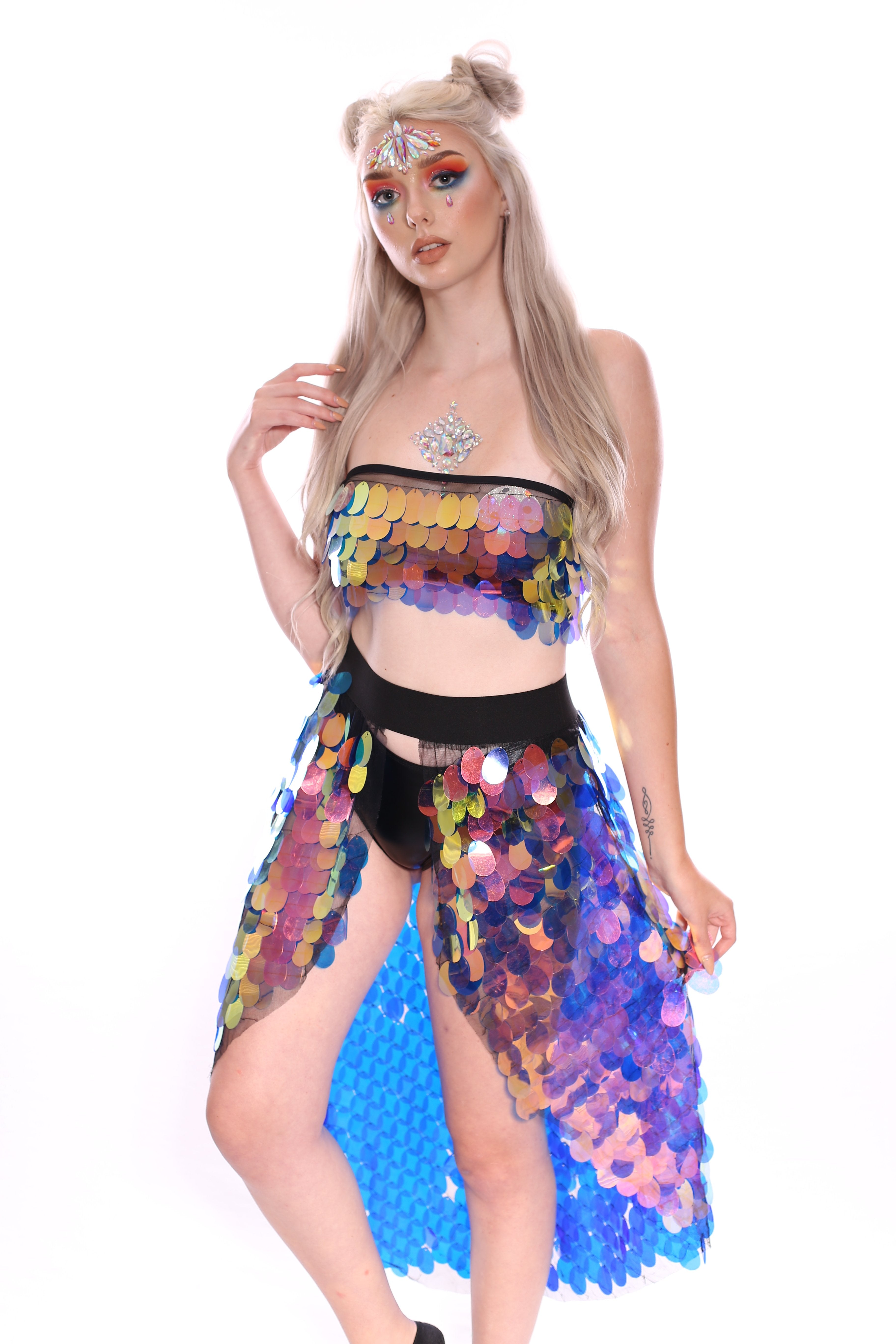 sequin rave dress Custom Sequin Rave Set Iridescent Festival Outfit