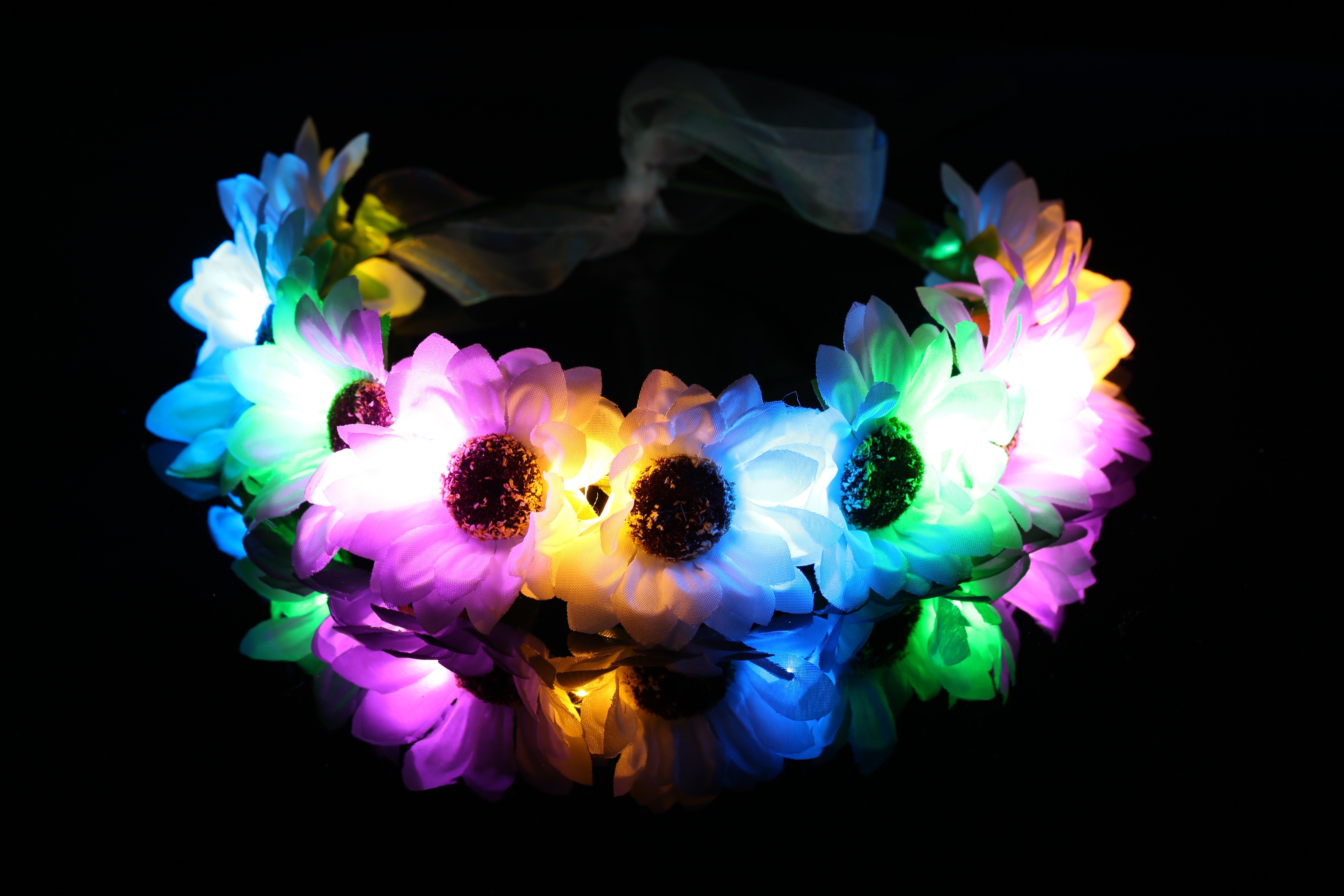 ORIGINAL LED Flower Crown - White Daisy & Flash Rainbow Lights