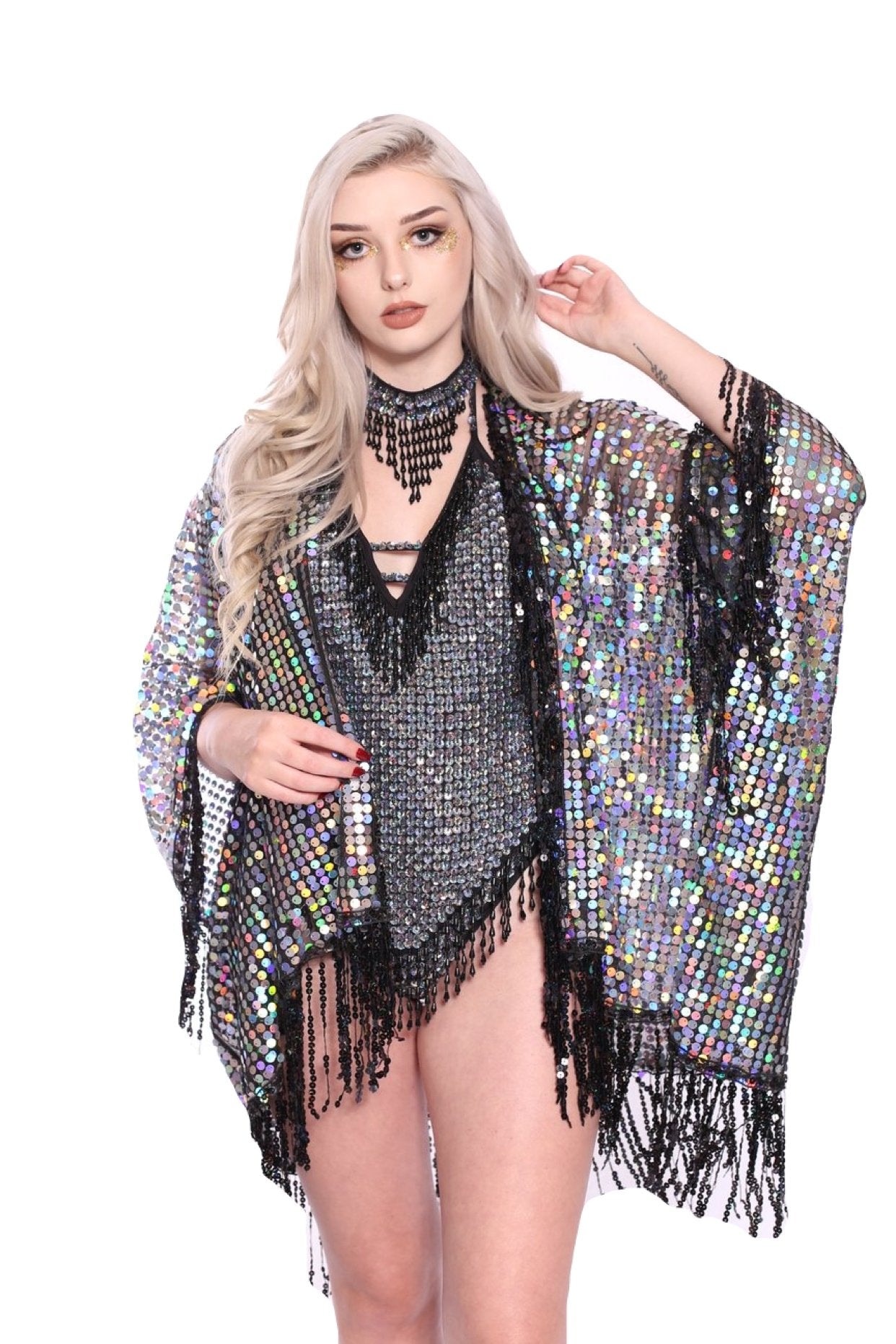 Disco Sequin Tassel Kimono - Holographic