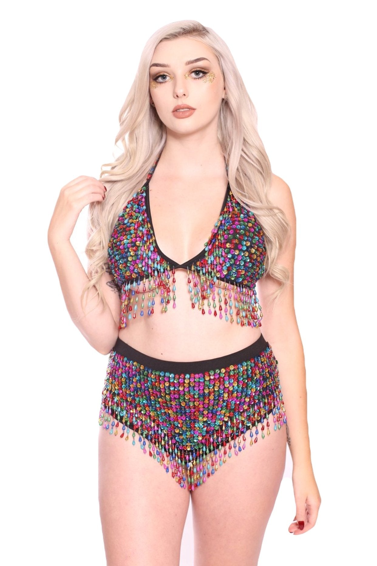 Hand Stitched Sequin High Waisted Bottoms- Lucky Charms