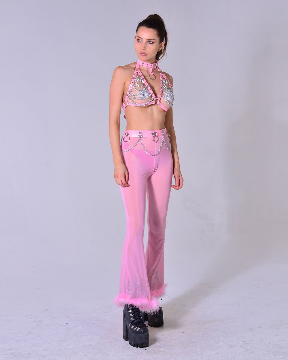 Pink Vegan Leather Chain Harness Top