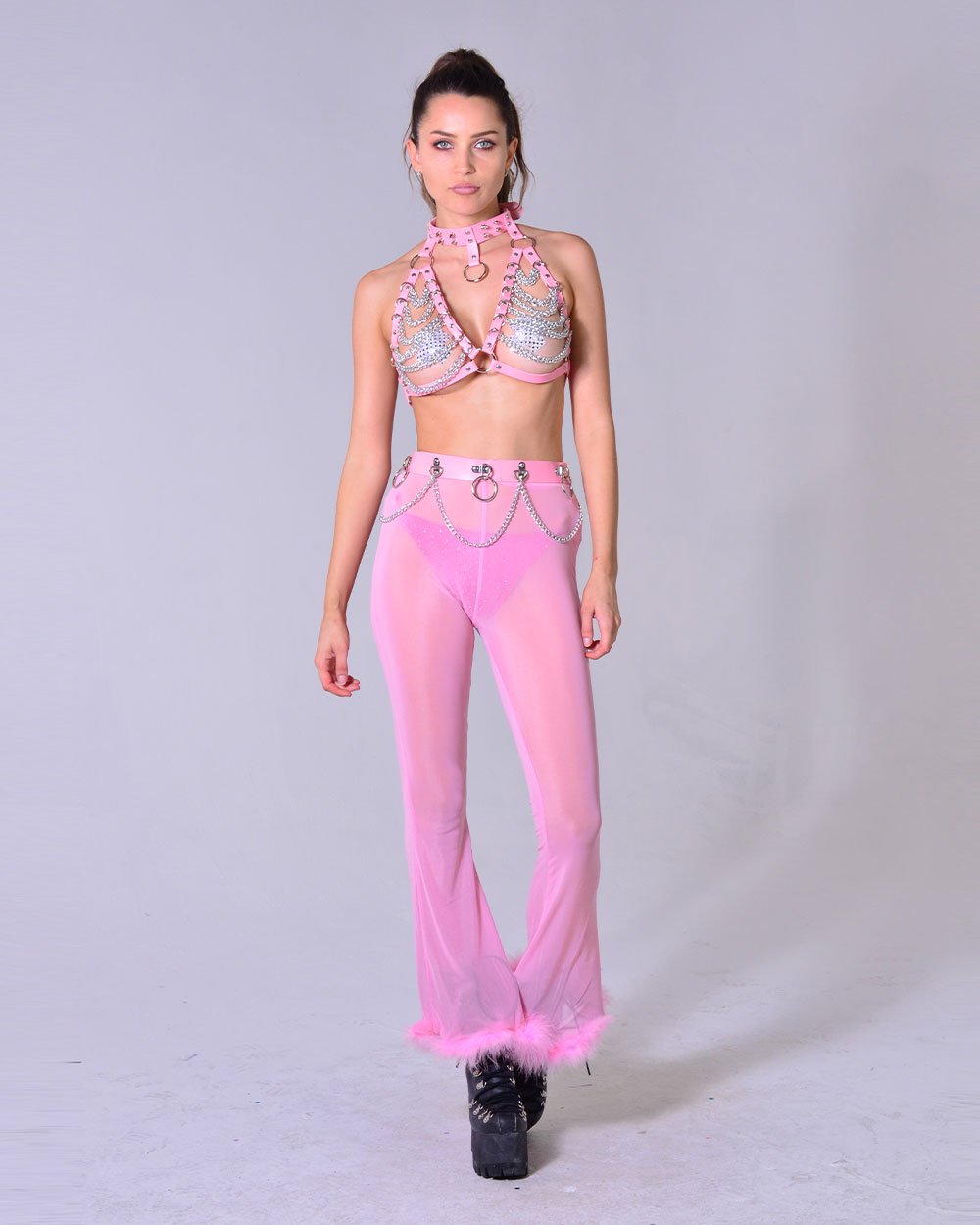 Pink Vegan Leather Chain Harness Top