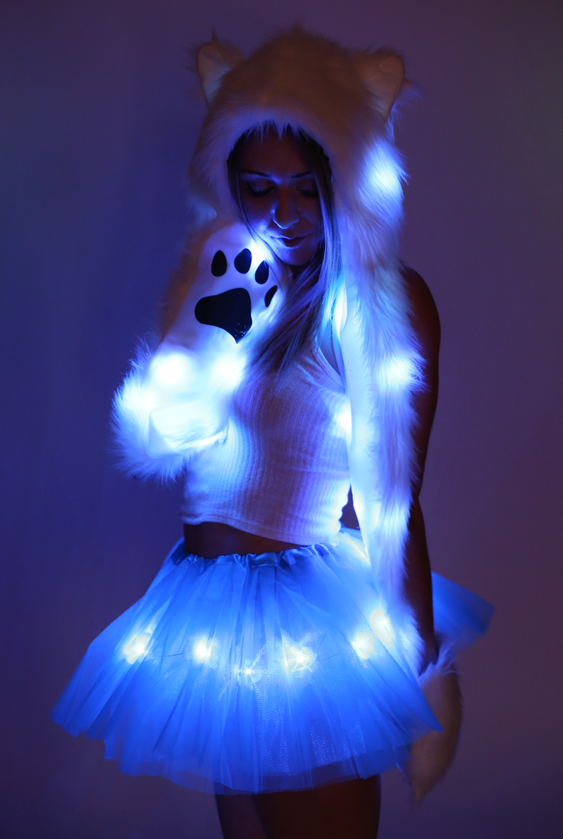 LED Fur Hood - Fuzzy Animal Rave Spirit Hood