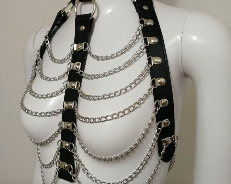 Black Angel - Leather Chain Harness Rave clothes,rave outfits,edc – THE ...