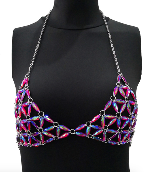 Alien Journey Harness Bra in Hologram Rave clothes,rave outfits,edc
