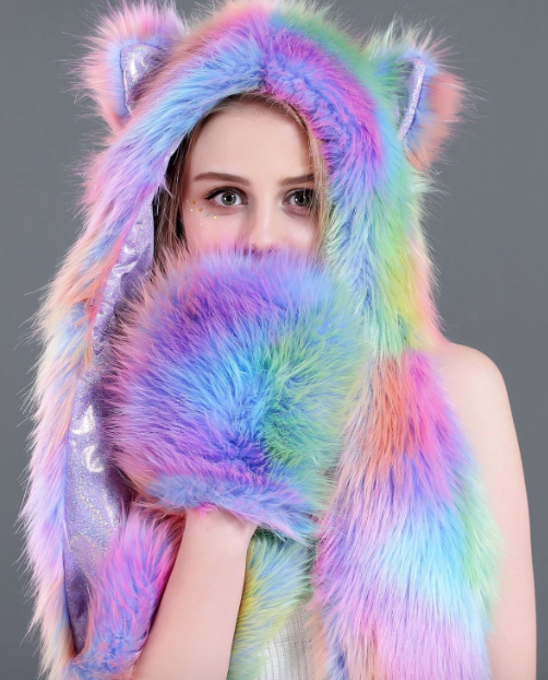 Nocturnal Wonderland Tie Dye Animal Fur Hood