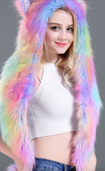 Nocturnal Wonderland Tie Dye Animal Fur Hood