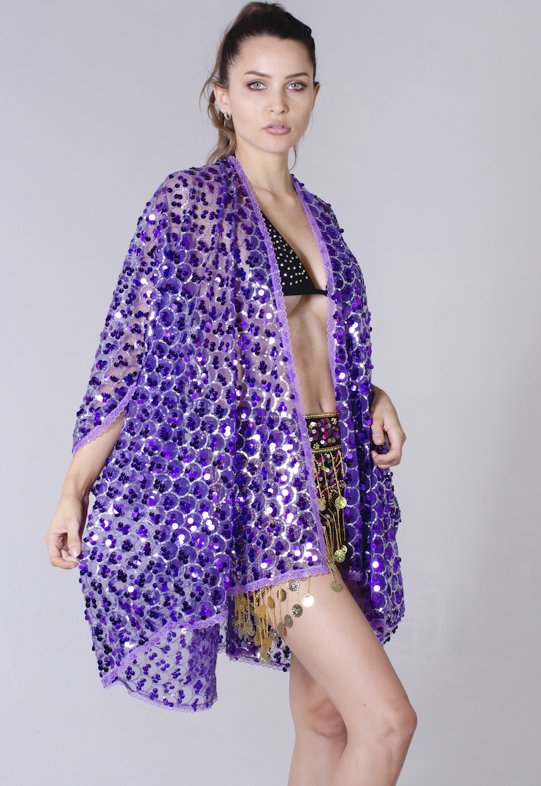 Disco Sequin Kimono - Violet
