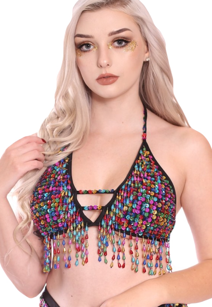 Hand Stitched Sequin Bra Top- Lucky Charms