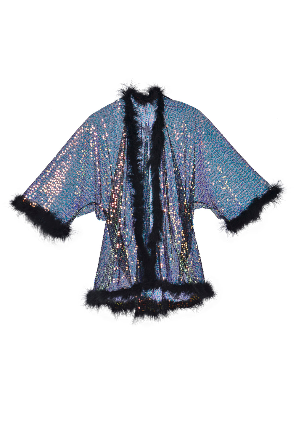Fuzzy Sequin Kimono- Black Prism