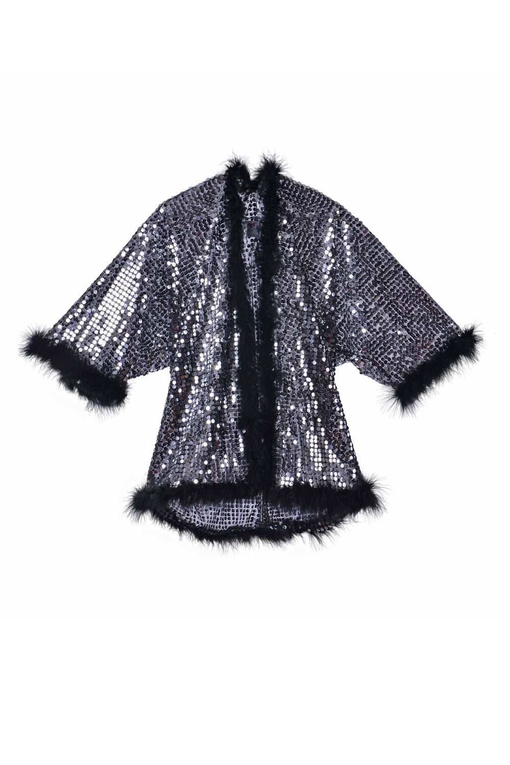 Sequin Fuzzy Kimono - Black Disco