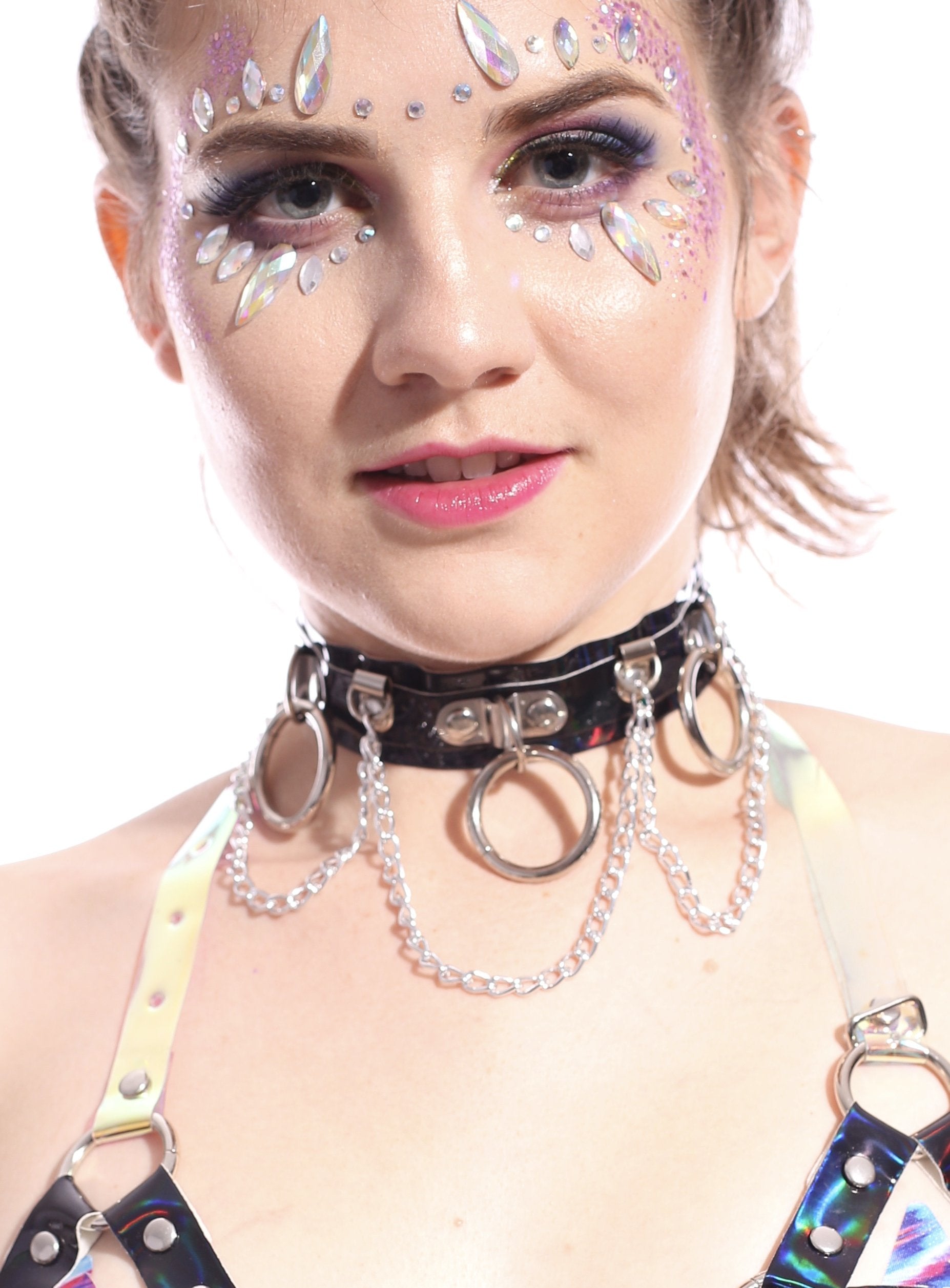 Hoop Chain Chocker in Black Hologram