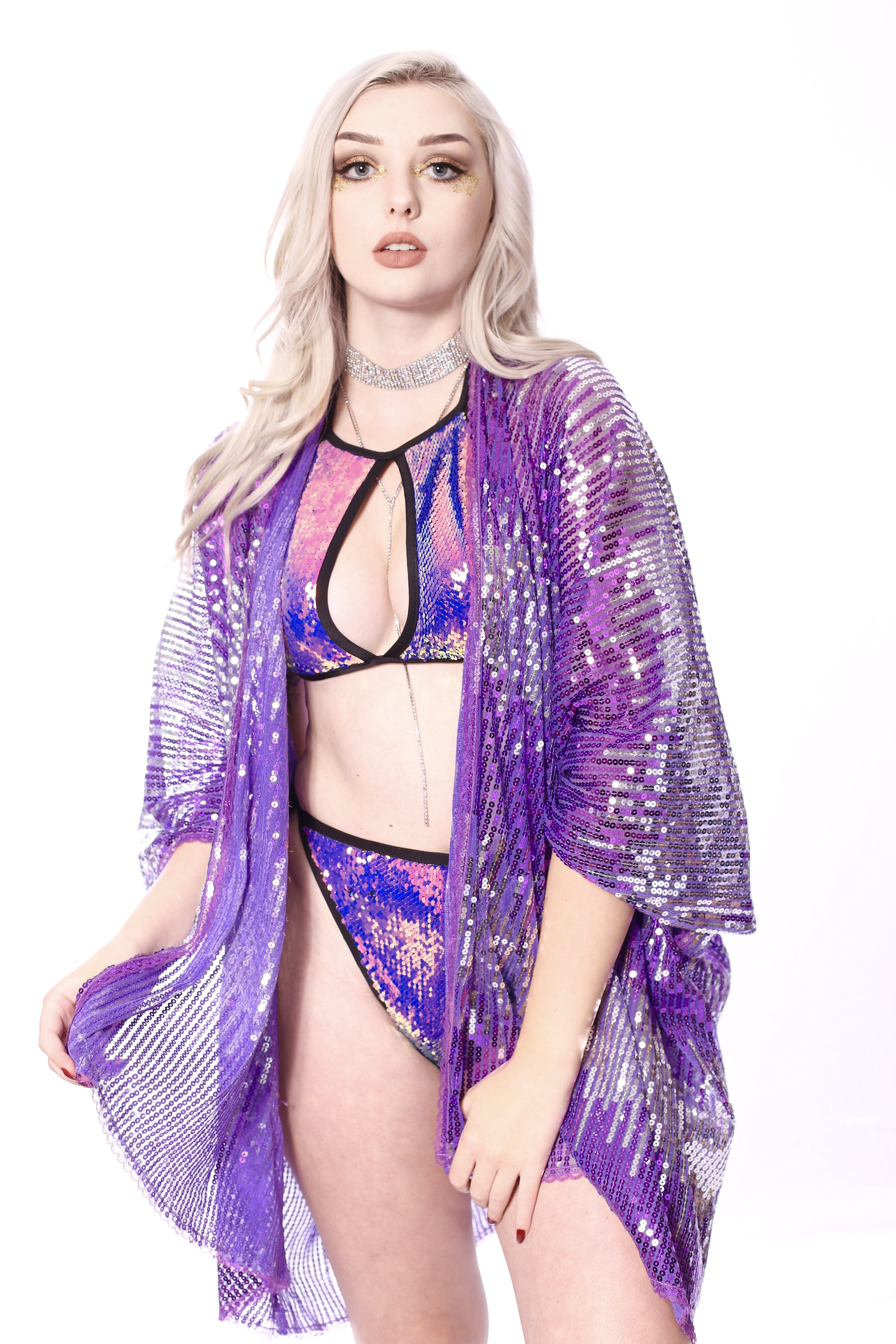 Disco Sequin Kimono - Star Purple
