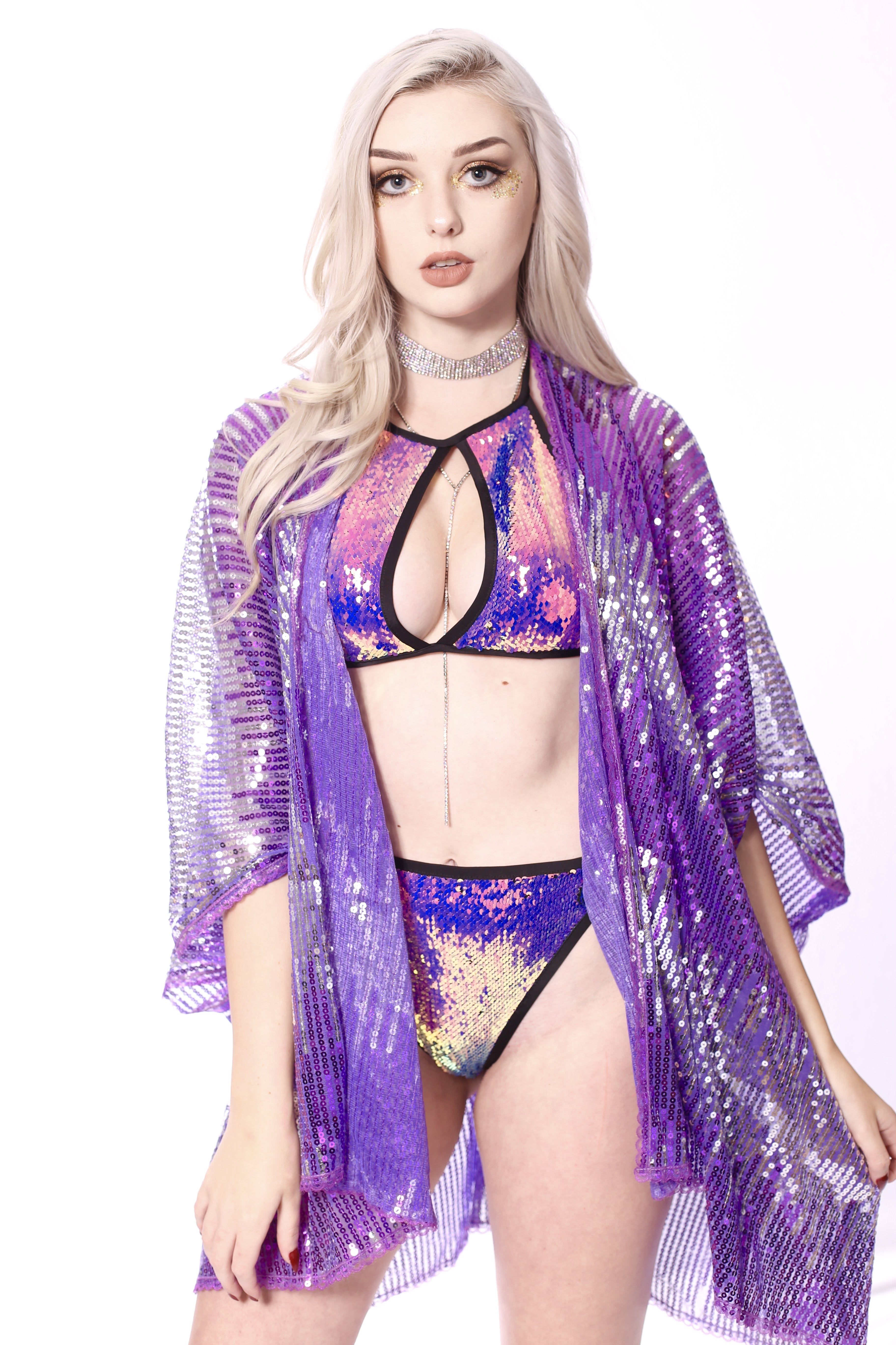 Disco Sequin Kimono - Star Purple