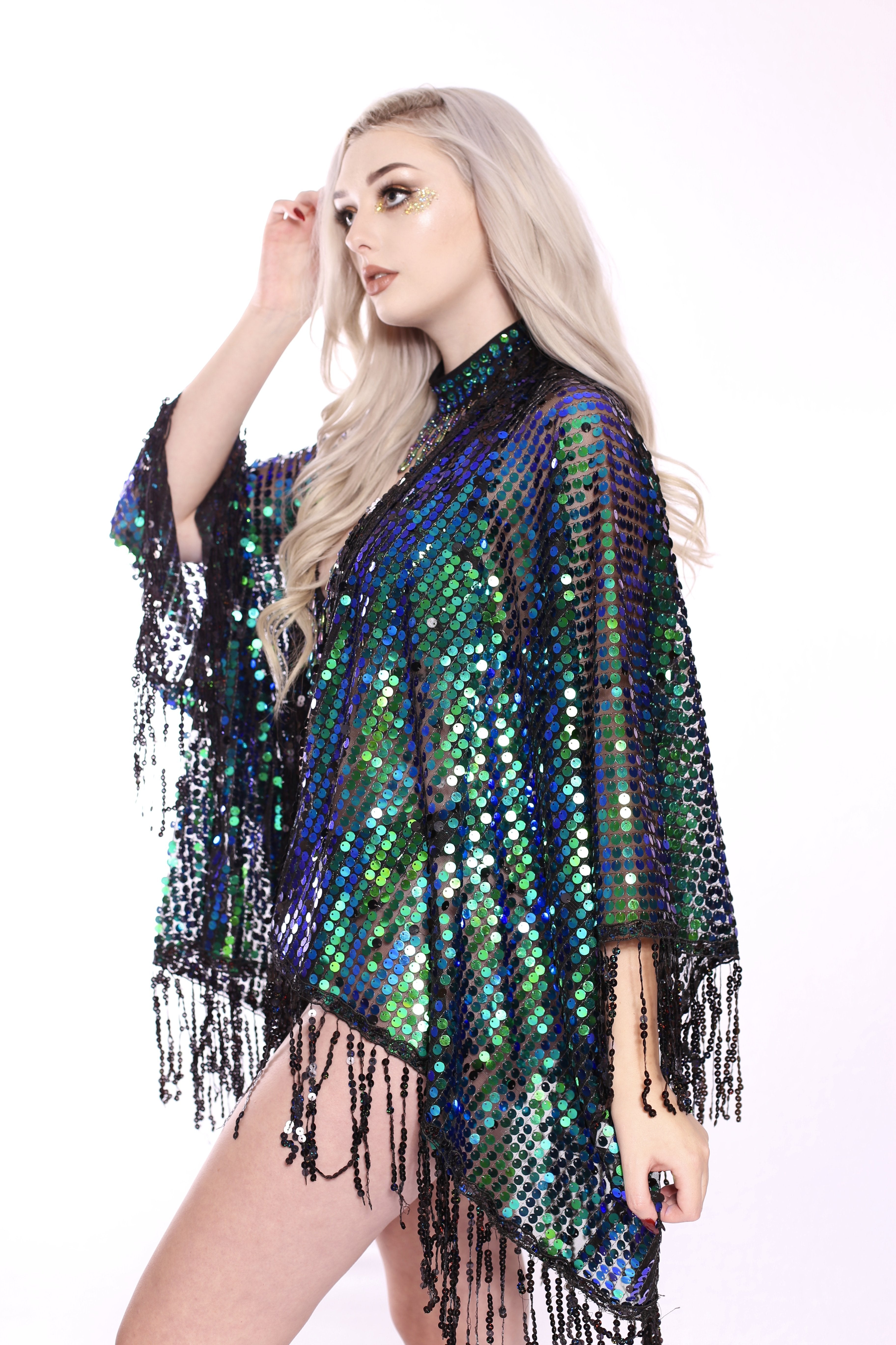 Iridescent Disco Sequin Kimono - EDM Rave Fashion & Festival Clothing ...