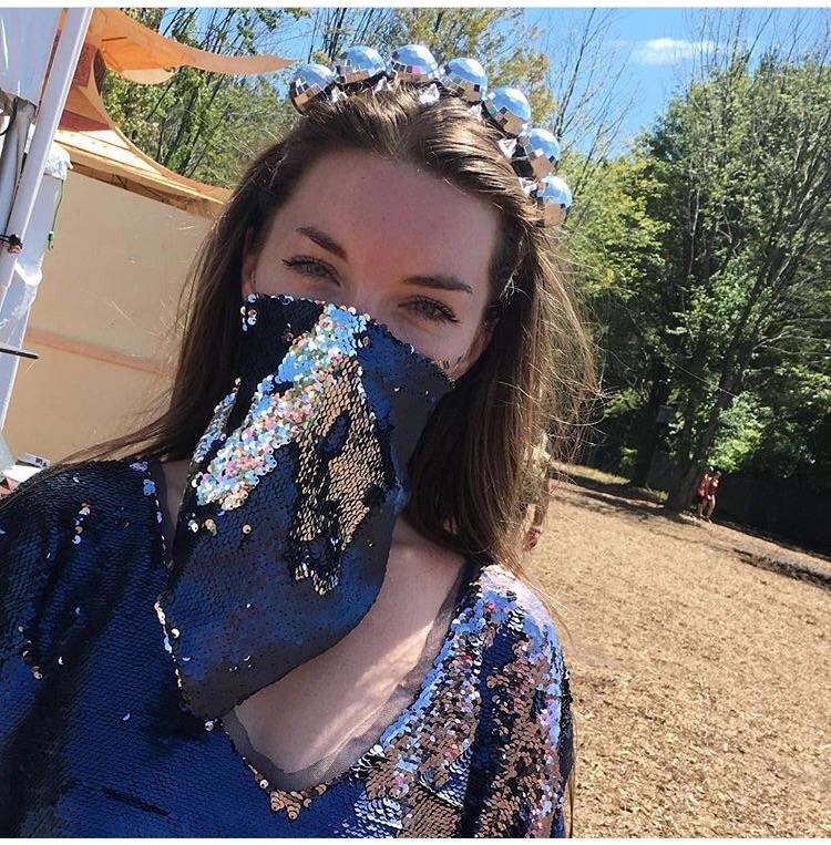 Reversible Sequin Bandana & Face Mask - Cobalt & Silver