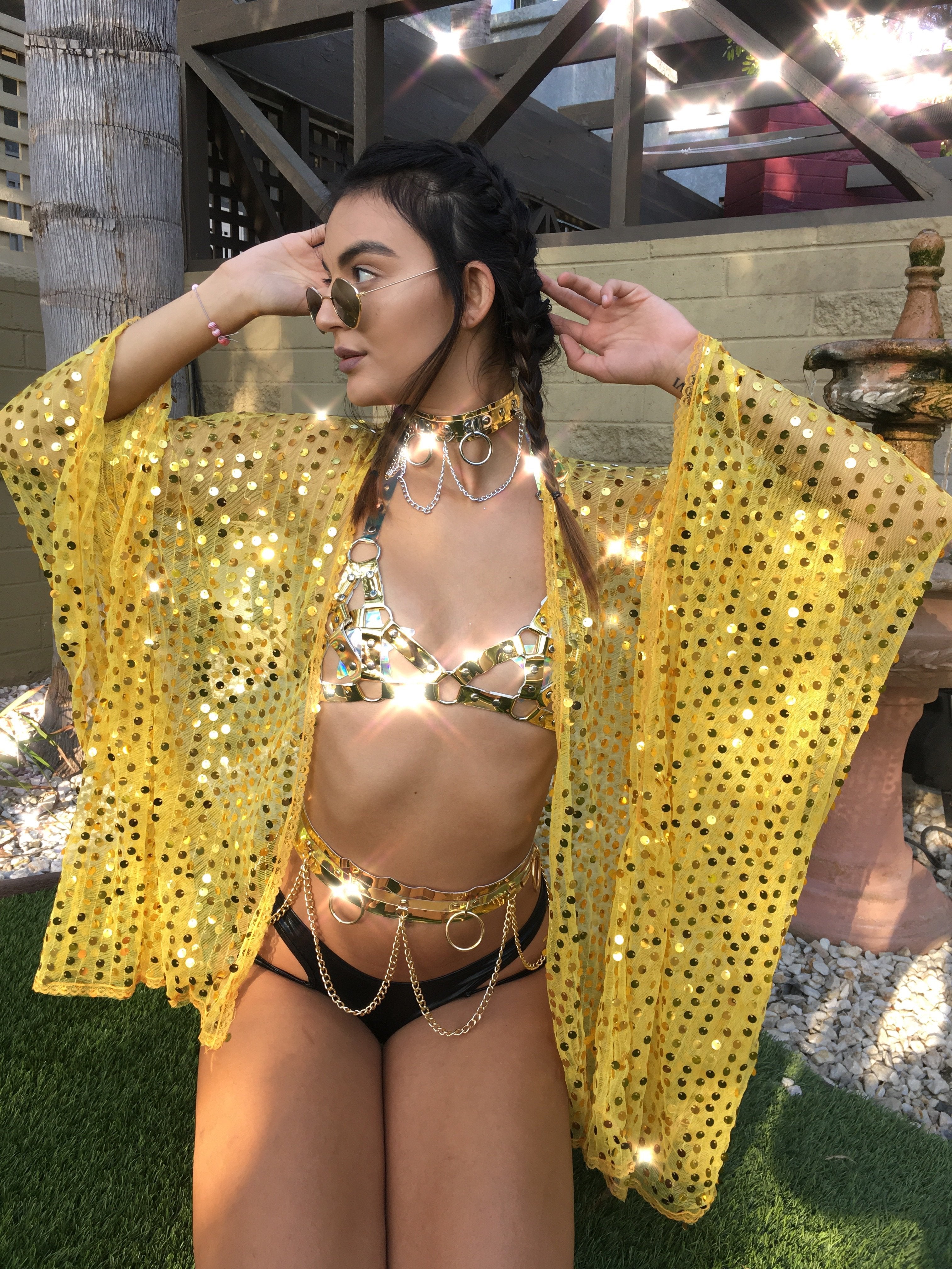 Sequin Kimono - Honey Gold
